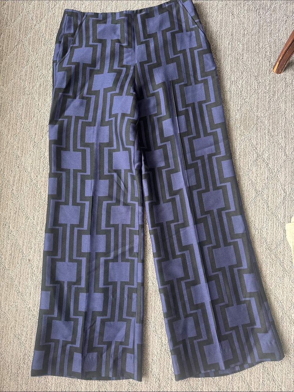 Trina Turk Blue and Black Geometric Wide-Leg Pants